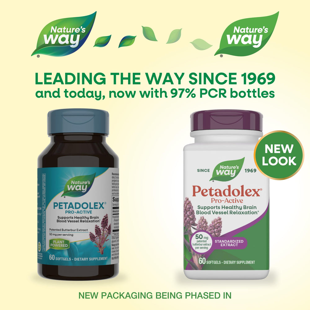 Nature's Way cápsulas Petadolex Pro-Active en mano, fácil de tomar diariamente
