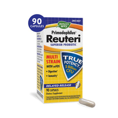 Nature's Way Primadophilus frente del empaque mostrando 90 cápsulas y beneficio digestivo claro