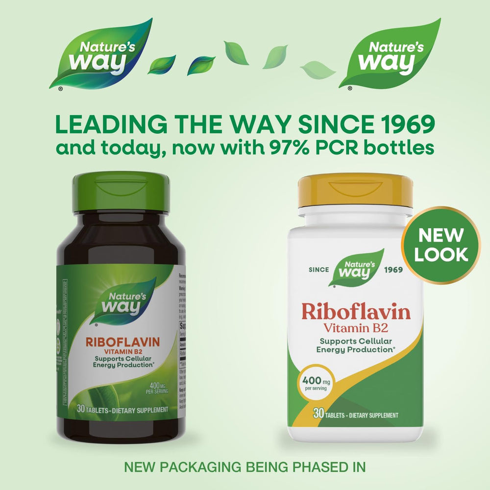 Nature's Way etiqueta en primer plano destacando riboflavina y dosis