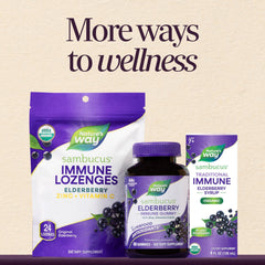Nature's Way frasco sobre fondo natural que sugiere ingredientes cuidadosamente seleccionados