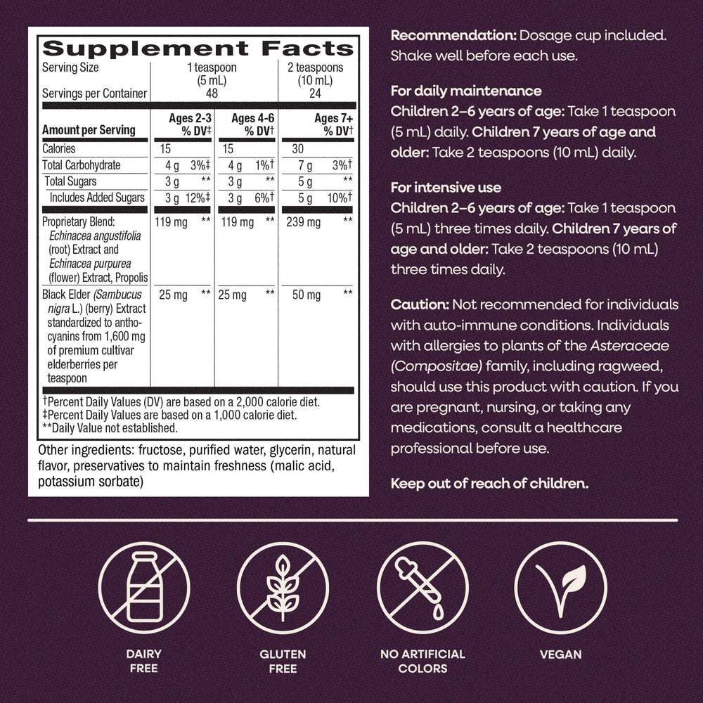 Nature's Way Sambucus etiqueta de ingredientes y advertencias, transparencia informativa