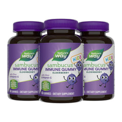 Nature's Way empaque frontal de Sambucus Kids mostrando botella y marca con beneficio de fácil administración