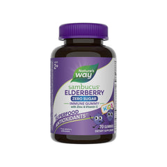 Nature's Way Sambucus frasco frontal mostrando 70 gomitas y beneficio práctico