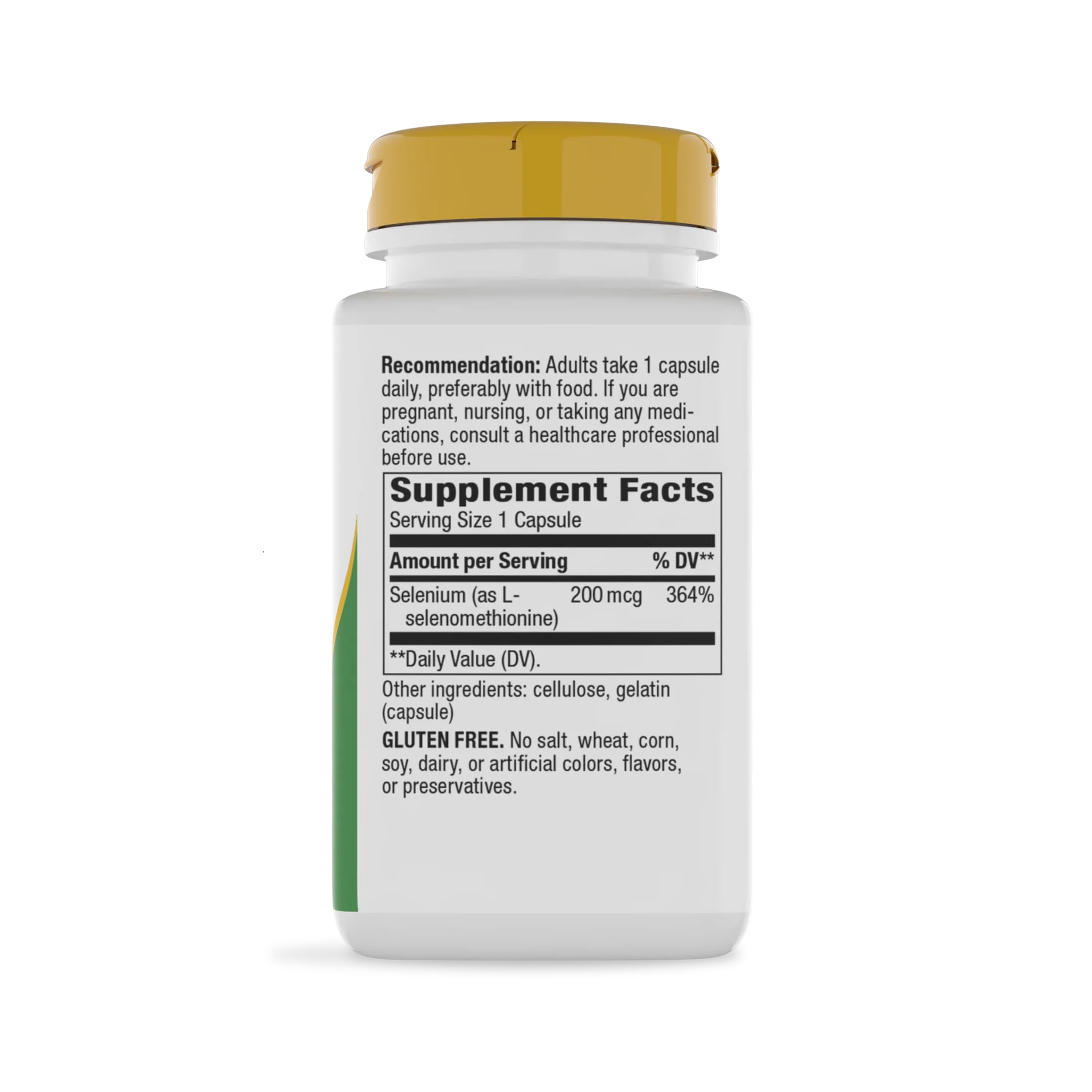 Nature's Way etiqueta nutricional legible con información de 200 mcg por porción