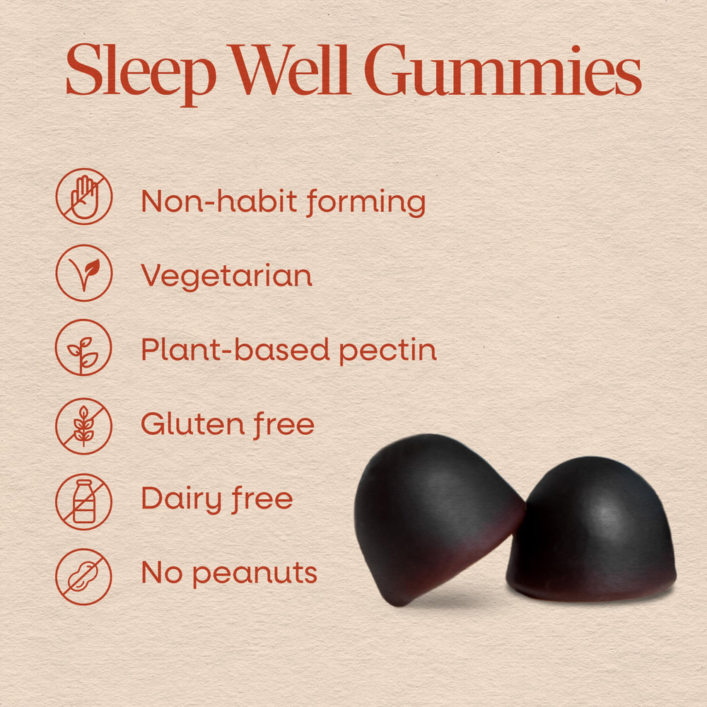 Nature's Way gomitas en mesita junto a cama para uso nocturno relajante