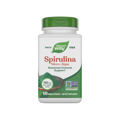 Nature's Way envase frontal de Spirulina, presentación clara y confianza