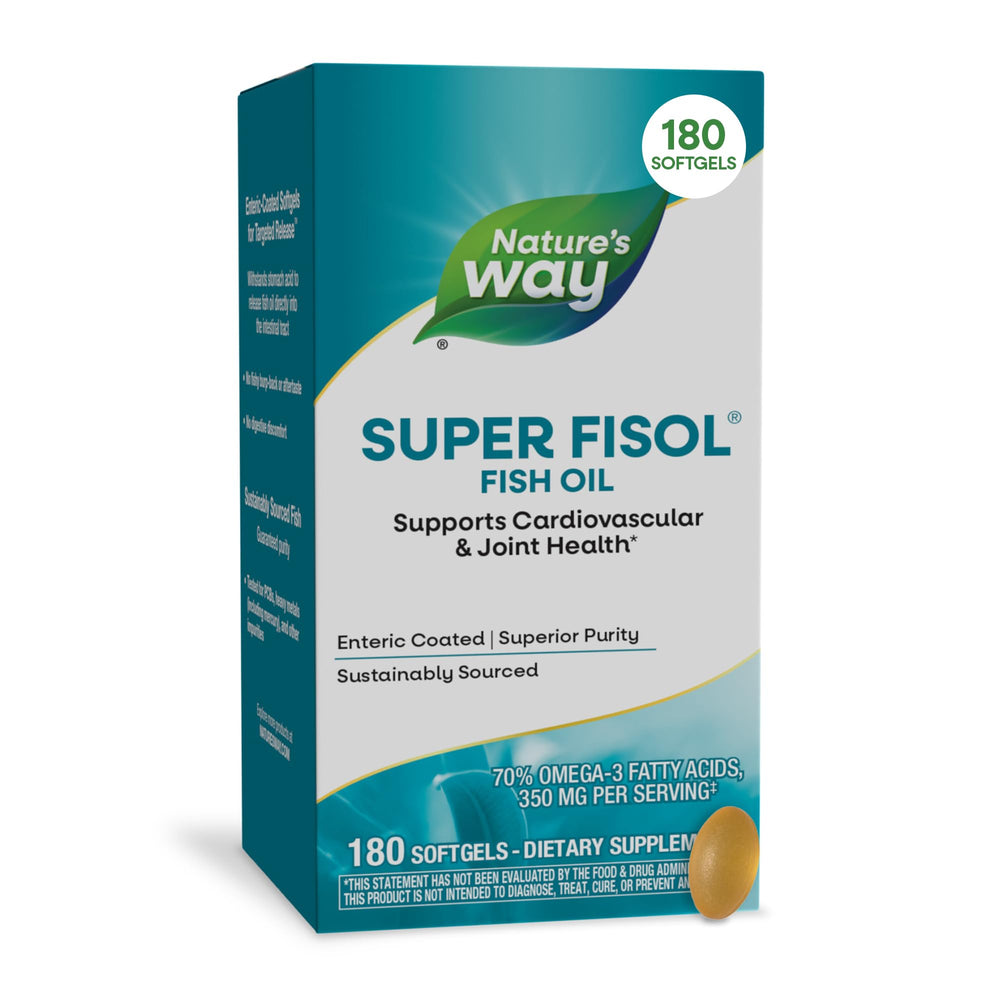 Nature's Way frasco Super Fisol frente, presentación clara y beneficios omega-3