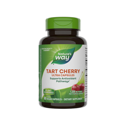 Nature's Way frasco Tart Cherry Ultra frente, aporte antioxidante visible