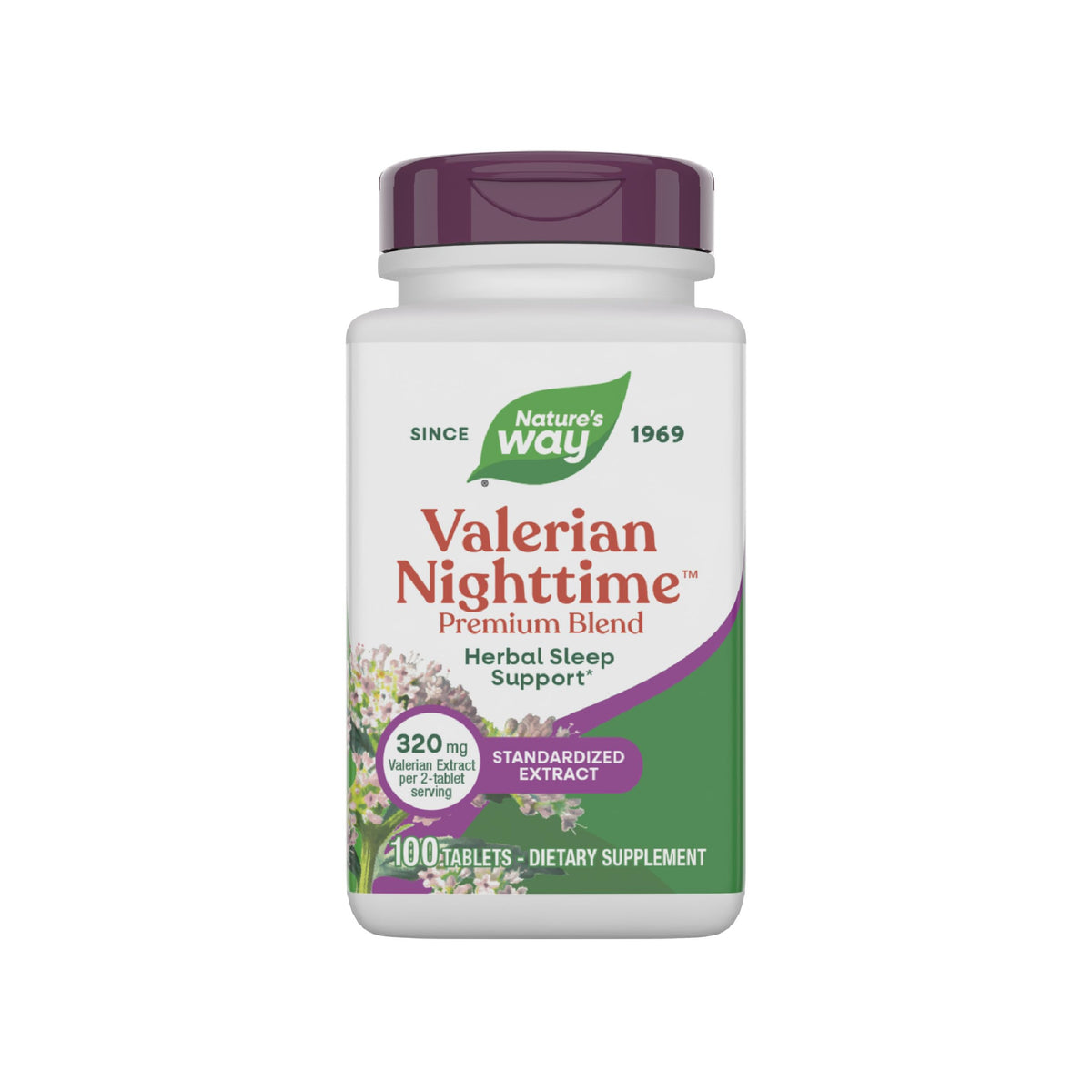 Nature's Way frasco frontal mostrando 100 tabletas y propuesta de descanso