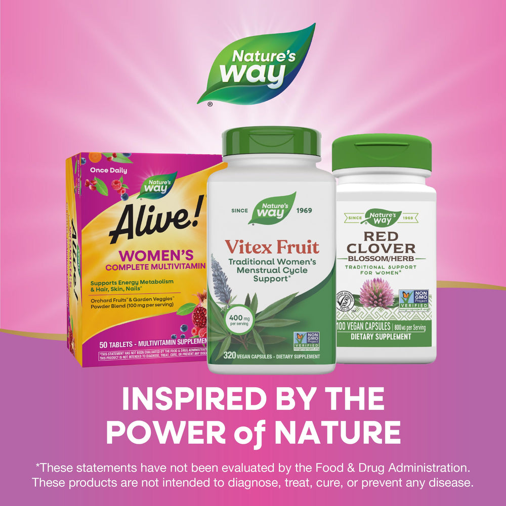 Nature's Way etiqueta del producto destacando ingredientes y verificación