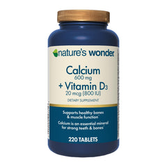 Nature's Wonder envase frontal mostrando 220 tabletas y beneficios claros