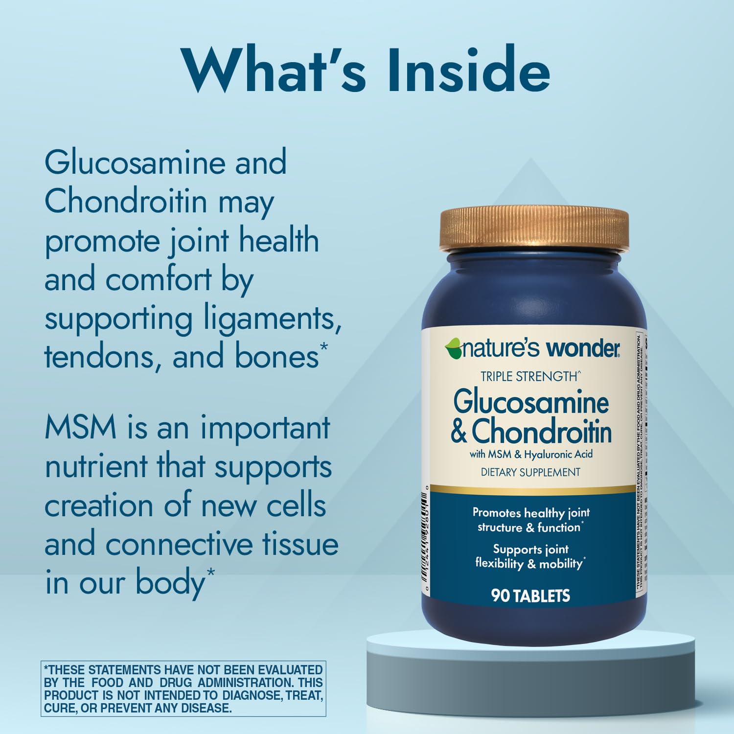 Nature's Wonder tabletas en mano muestra escala y dosificación fácil