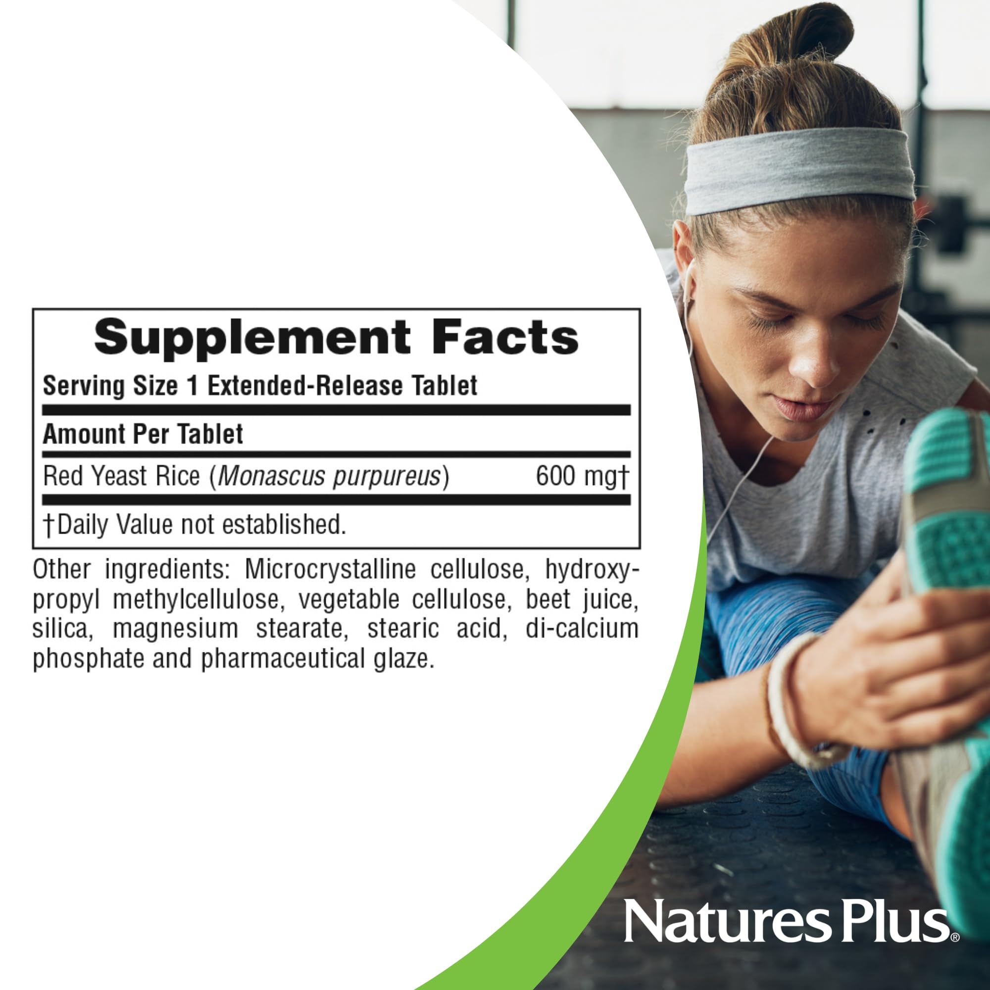 NaturesPlus Activos Herbales Arroz Rojo de Levadura, tabletas en uso diario.