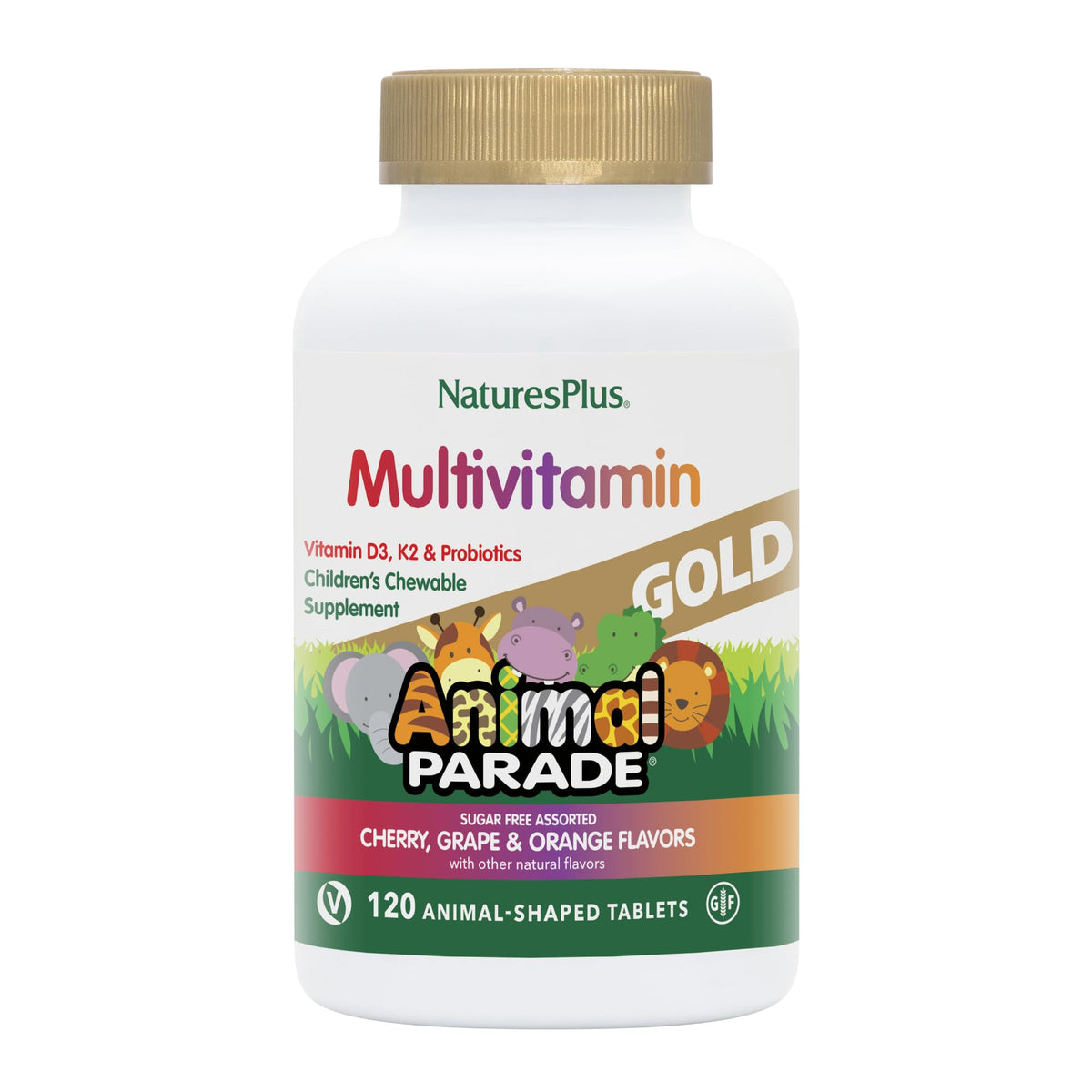 NaturesPlus empaque frontal del multivitamínico infantil mostrando variedad