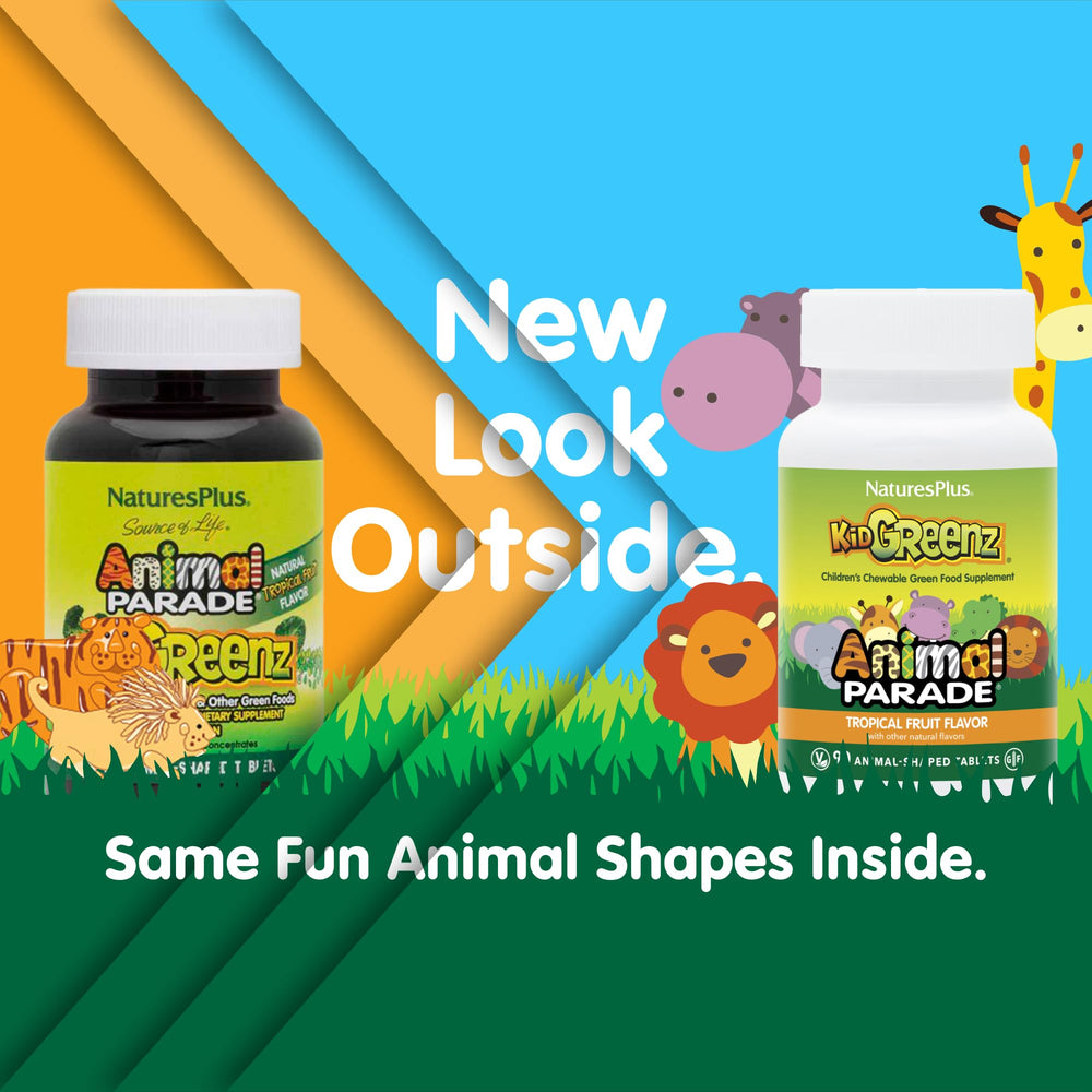 NaturesPlus primer plano de tabletas con forma de animal que atraen niños