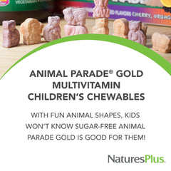 NaturesPlus Animal Parade Gold es vegano y sin gluten para dietas infantiles.