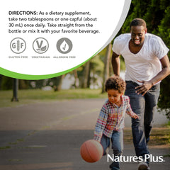 NaturesPlus comparación de tamaño muestra 30 oz y porción diaria