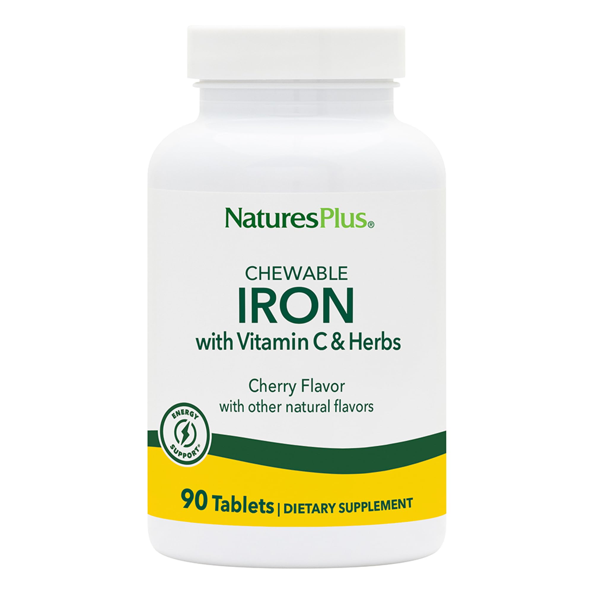 NaturesPlus frente del envase mostrando 90 tabletas y etiquetas claras