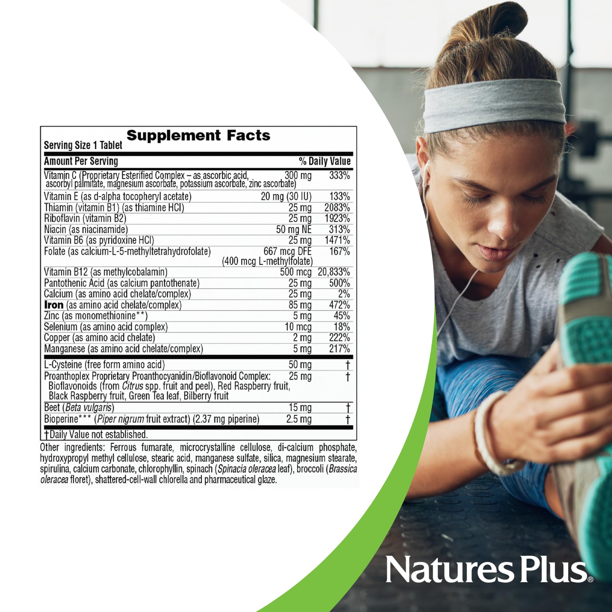 Etiqueta de NaturesPlus Hema-Plex Iron lista de ingredientes y cofactores