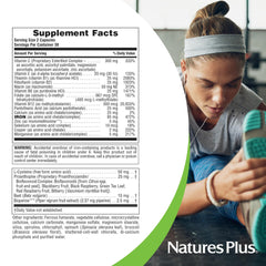 Etiqueta de NaturesPlus Hema-Plex con lista de ingredientes y detalle de vitaminas