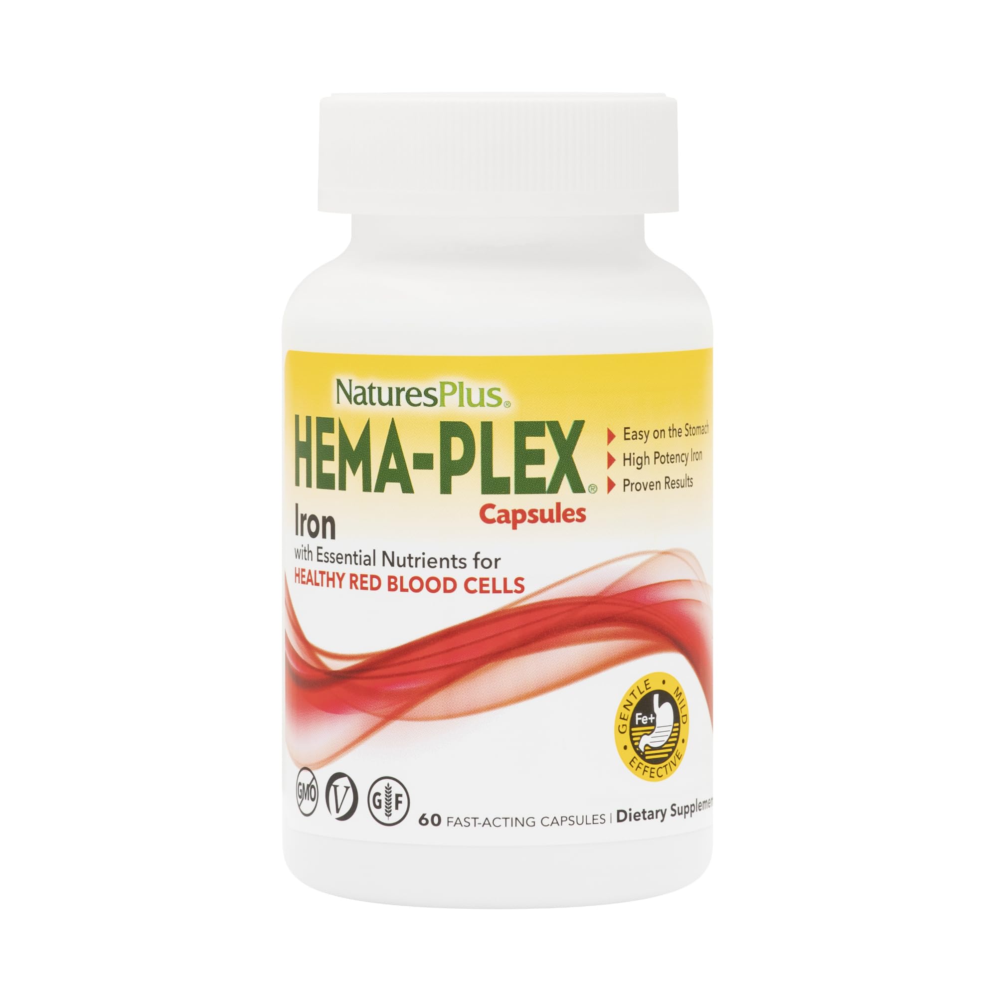NaturesPlus Hema-Plex frente del envase mostrando marca y formato vegano