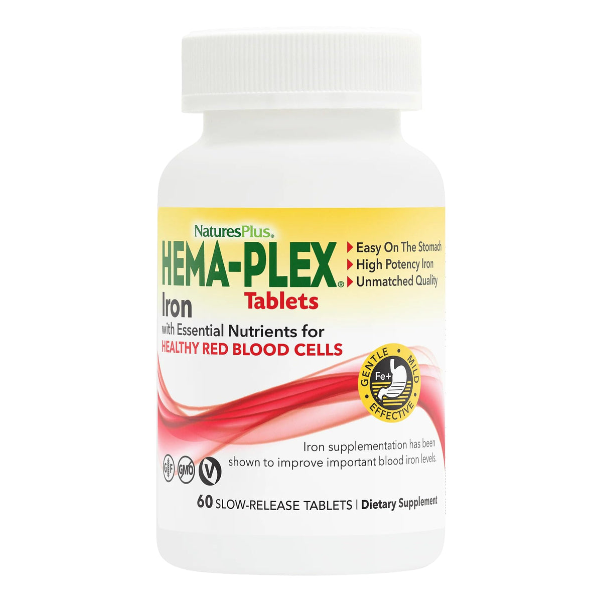 NaturesPlus envase frontal de Hema-Plex mostrando la formulación y beneficios