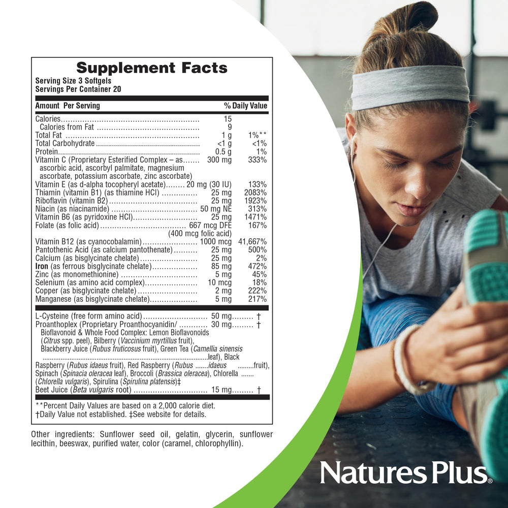 NaturesPlus etiqueta con lista de ingredientes y certificaciones claras