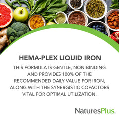 Nature's Plus Hema-Plex gota del líquido muestra textura y absorción amigable