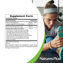 Etiqueta NaturesPlus con sellos USDA Organic, vegan y sin gluten para transparencia