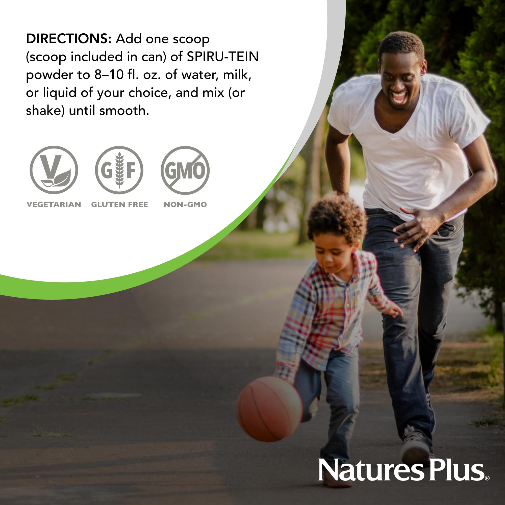 NaturesPlus etiqueta de ingredientes destacando triple proteína vegetal