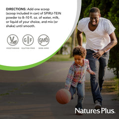 NaturesPlus etiqueta de ingredientes destacando triple proteína vegetal