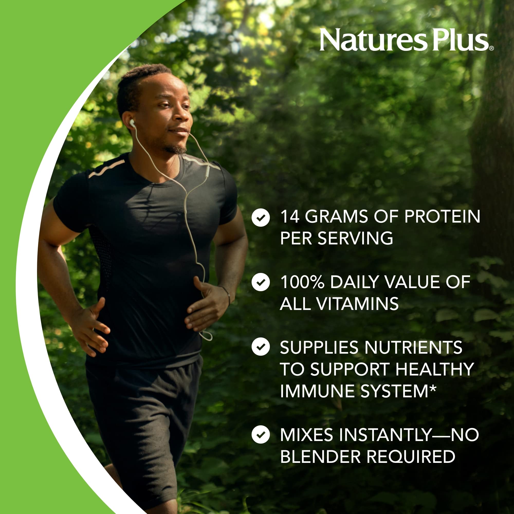 NaturesPlus SPIRU-TEIN etiqueta nutricional y lista de ingredientes, muestra vitaminas y minerales