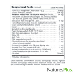 NaturesPlus tabletas junto a frutas y hojas que sugieren origen alimentario