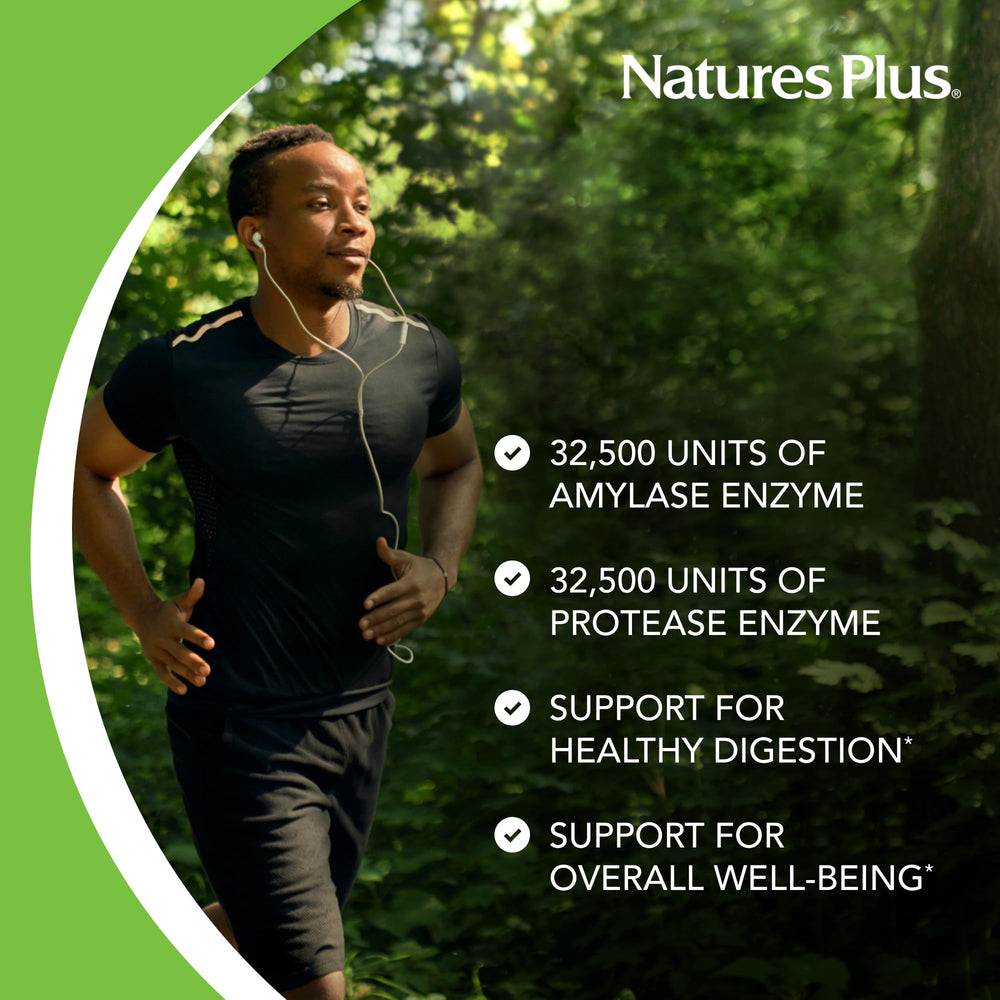 NaturesPlus Ultra-Zyme comparación de tamaño de una tableta para dosificación clara