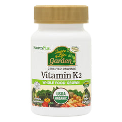 NaturesPlus frasco frontal de Vitamin K2 mostrando diseño y cantidad útil