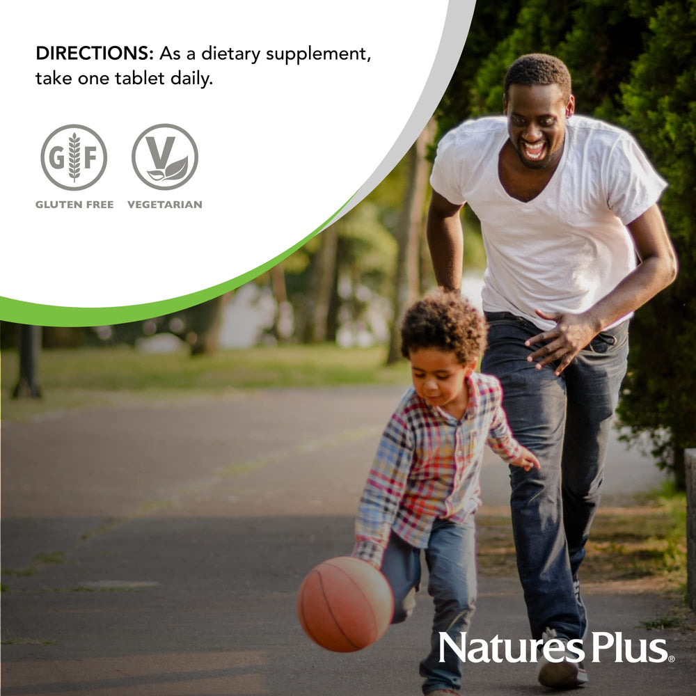 NaturesPlus estilo de vida con frasco junto a frutas, transmite bienestar diario