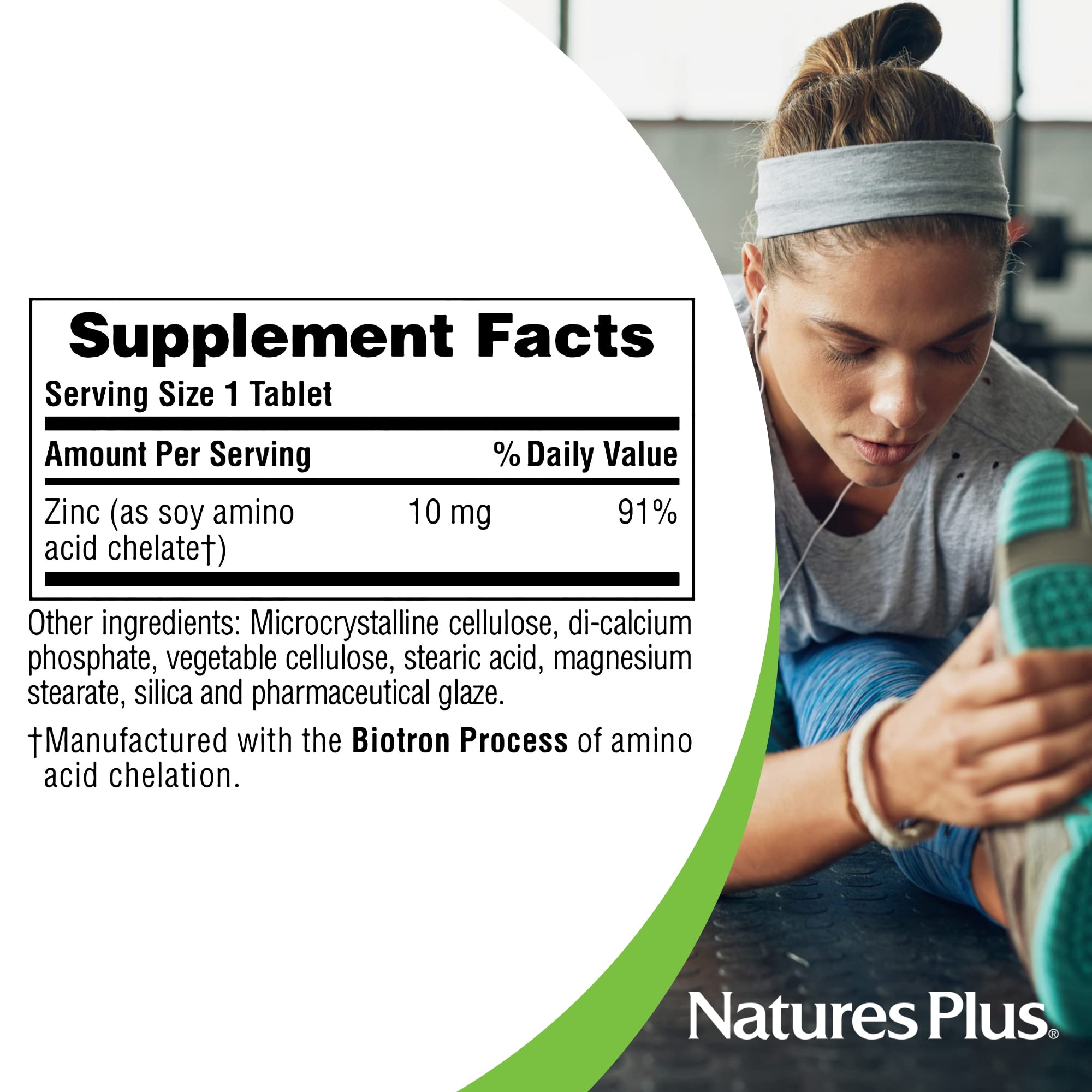 NaturesPlus etiqueta nutricional legible que muestra dosis y forma quelada