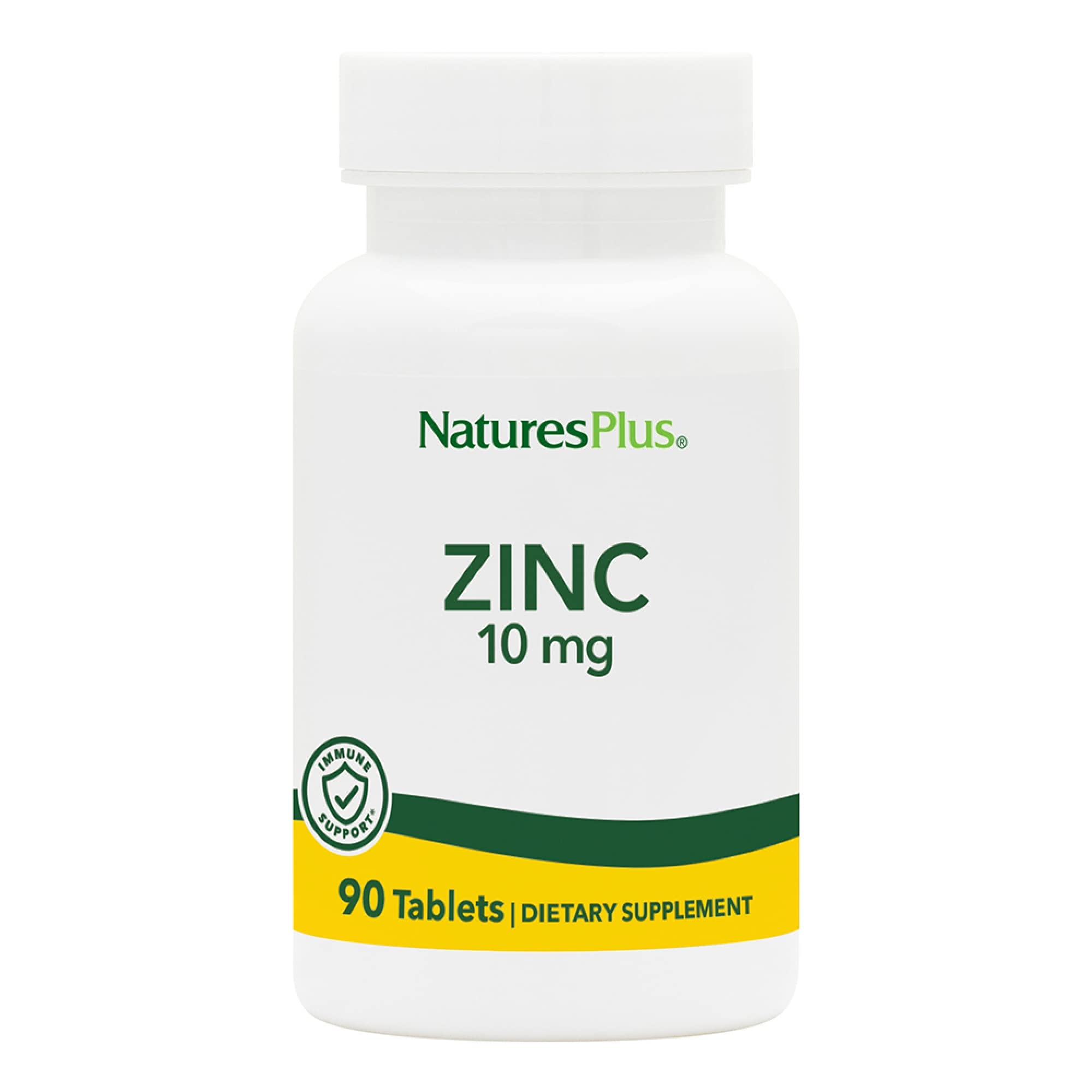 NaturesPlus zinc frontal del envase mostrando diseño y cantidad 90, conveniencia diaria