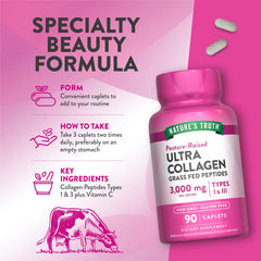 Nature's Truth etiqueta con ingredientes destacando origen grass-fed y sin GMO