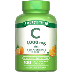 Nature's Truth frasco delante mostrando 100 cápsulas y etiqueta clara