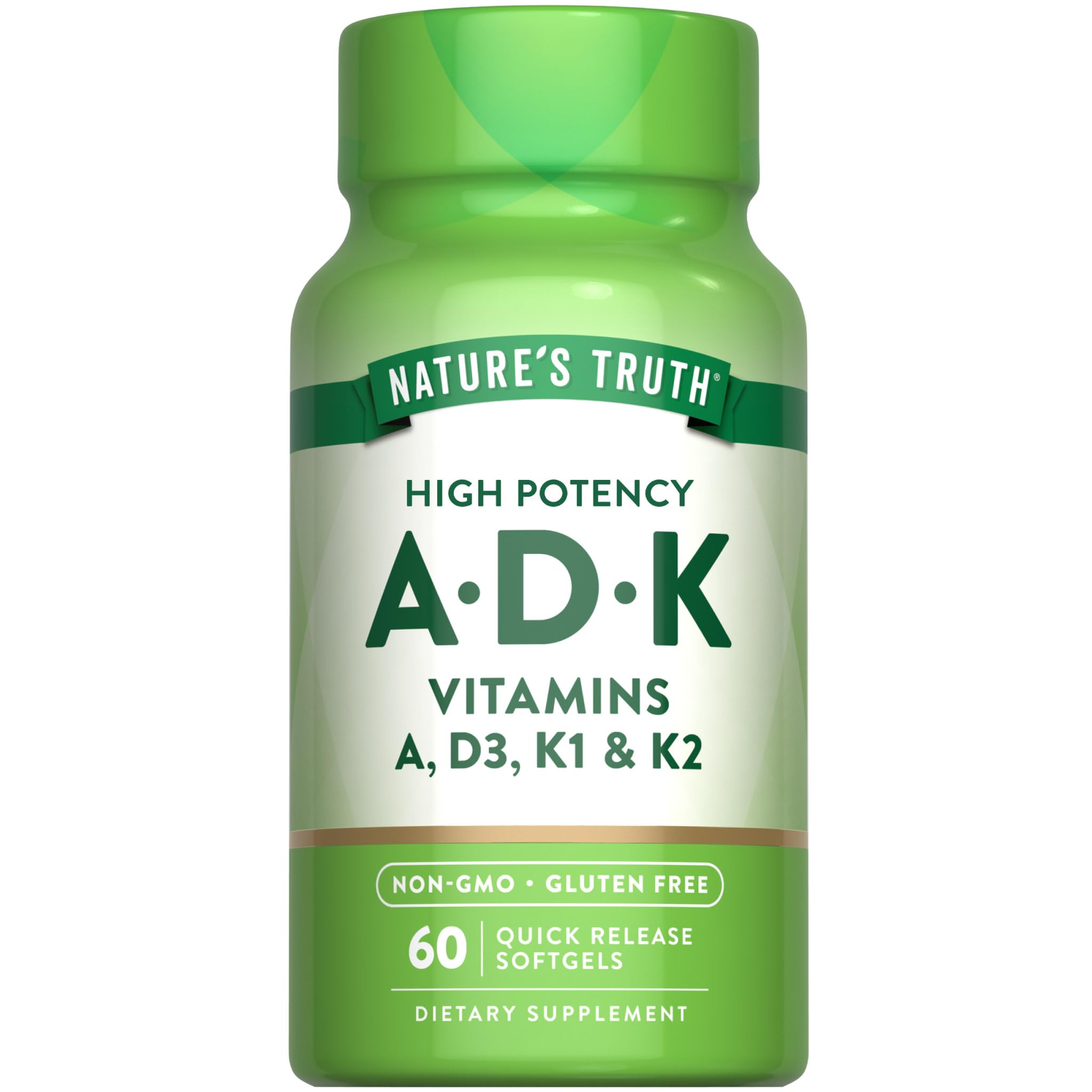 Nature's Truth frente del empaque mostrando 60 softgels y beneficios claros
