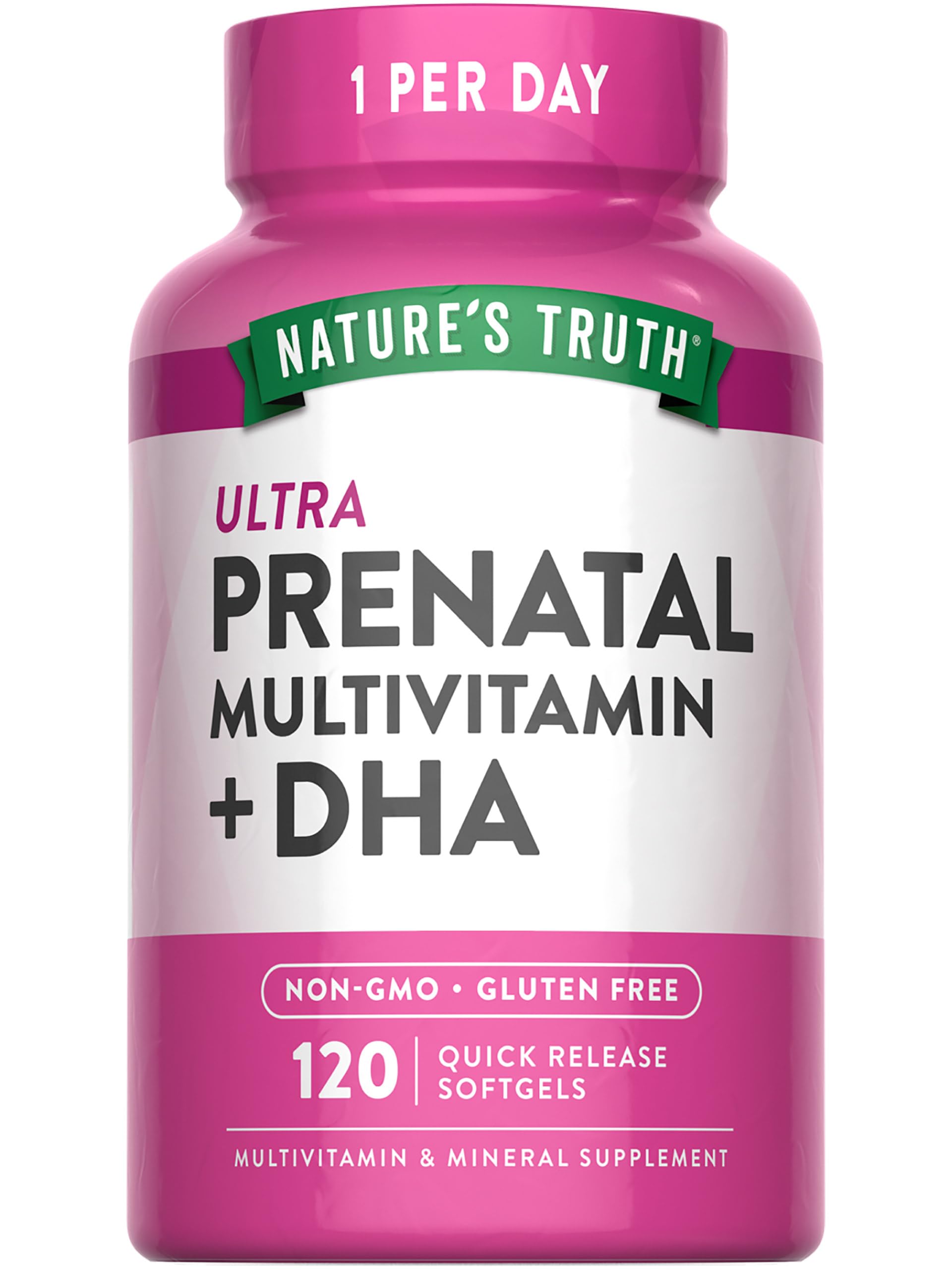 Nature's Truth botella frontal mostrando 120 softgels y clara presentación