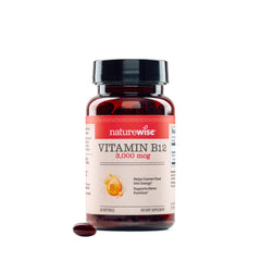 NatureWise botella frontal mostrando 60 softgels y beneficio de conveniencia