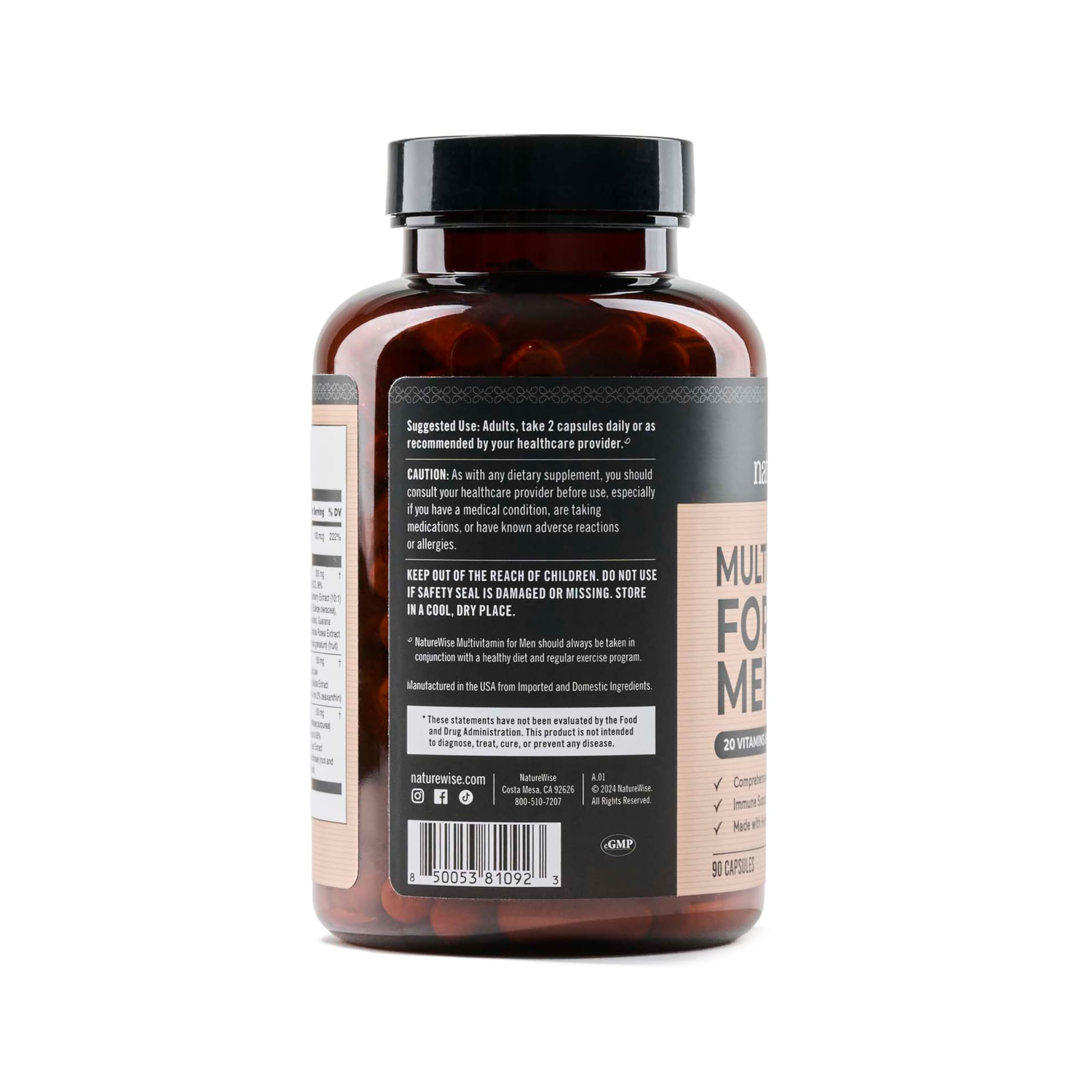 NatureWise envase en mano para comparar tamaño y dosis diaria