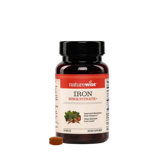 NatureWise envase frontal del suplemento Iron Bisglycinate ayuda a elegir fácil
