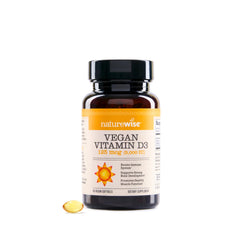NatureWise frontal del envase mostrando D3 vegano y 60 softgels, claridad de producto