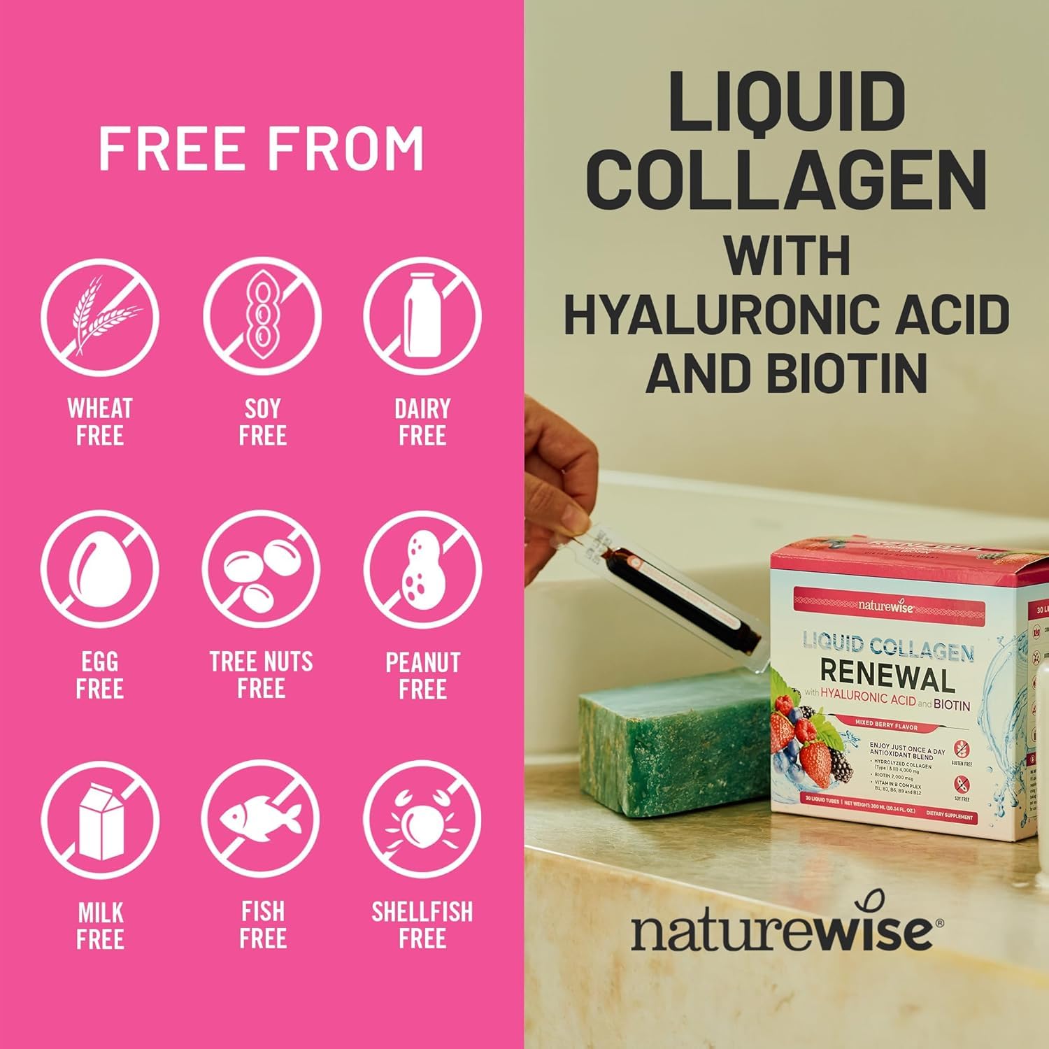NatureWise etiqueta con ingredientes de bayas, aporte antioxidante visible
