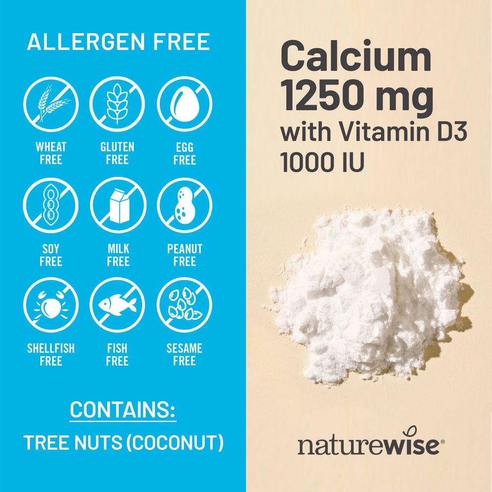 NatureWise lista de ingredientes destacando calcio puro y MCT orgánico
