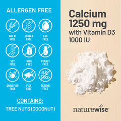 NatureWise lista de ingredientes destacando calcio puro y MCT orgánico