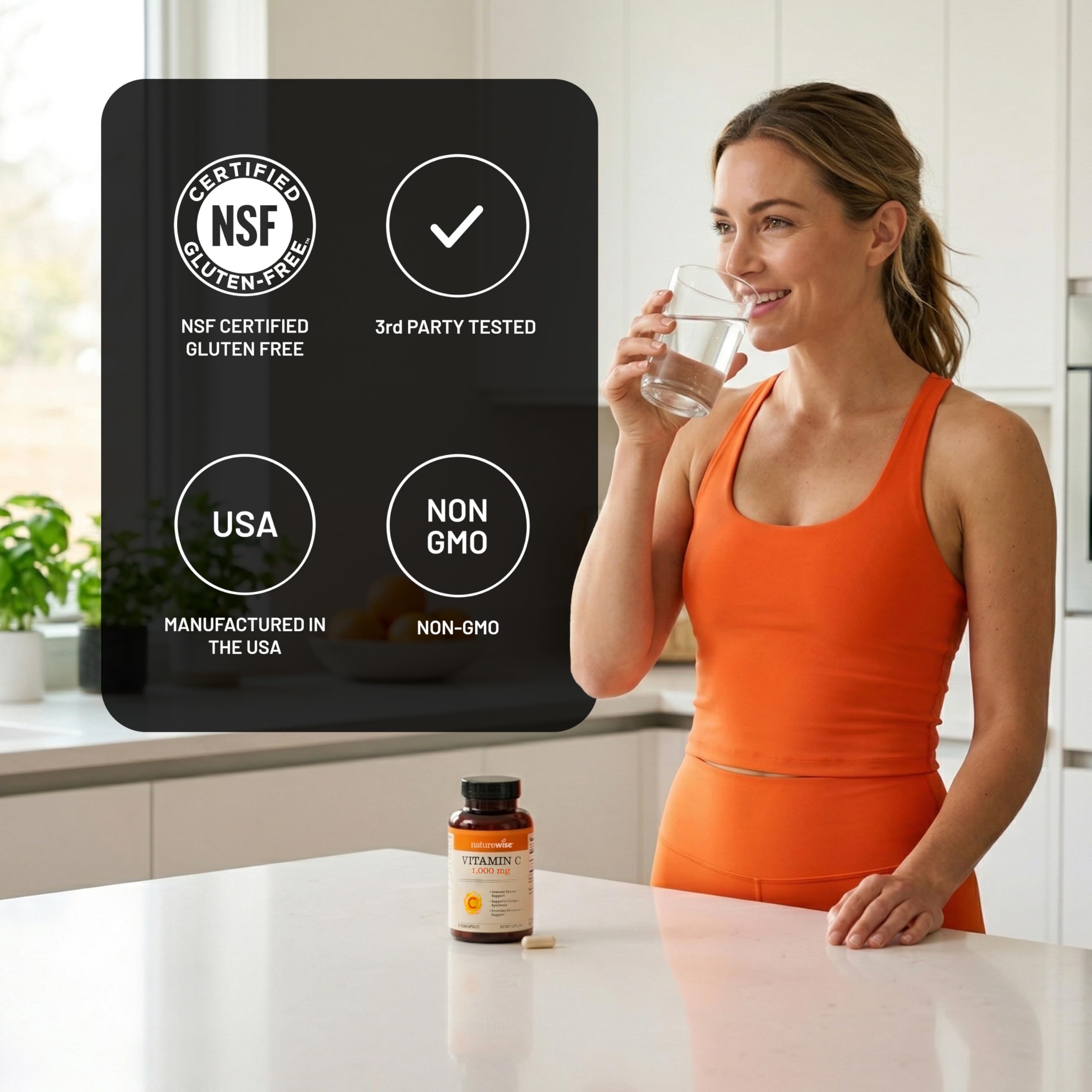 Sello vegano e ingredientes en imagen destacando NatureWise apto para veganos